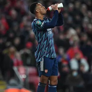 Gabriel Magalhaes of Arsenal in Carabao Cup Semi-Final Clash at Anfield