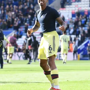 Gabriel Magalhaes Celebrates Arsenal's Win at Leicester City (Premier League 2021-22)