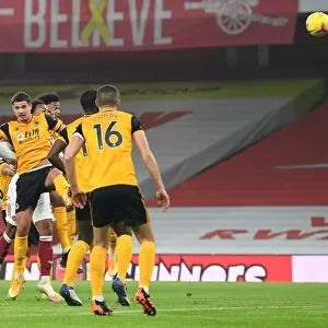 Gabriel Magalhaes Scores the Lone Goal: Arsenal vs. Wolverhampton Wanderers in Emirates Stadium (2020-21)