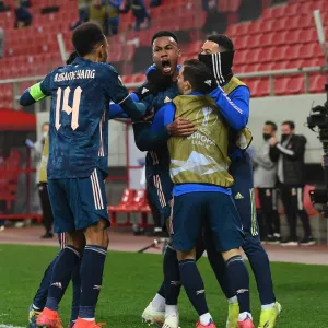 Gabriel Scores in Empty Europa League Match: Arsenal vs. Olympiacos, Piraeus (March 2021)