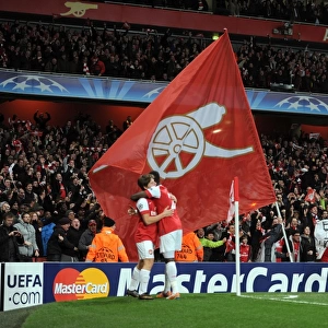 A giant flag is waved following Arsenals 2nd goal. Arsenal 2: 1 Barcelona