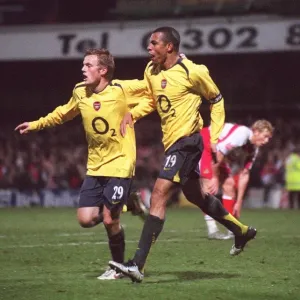 Gilberto celebrates scoring Arsenal's 2nd goal in Print Gilberto celebrates scoring Arsenal's 2nd goal in Print