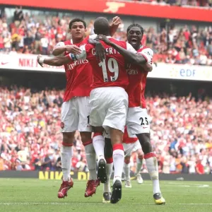 Gilberto scoring the 3rd Arsenal goal with Denilson and Emmanuel Adebayor Gilberto scoring the 3rd Arsenal goal with Denilson and Emmanuel Adebayor