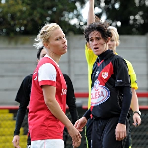 Gilly Flaherty (Arsenal) is shown the Red Card. Arsenal Ladies 4: 1 Rayo Vallecano