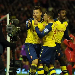 Giroud and Oxlade-Chamberlain Celebrate Arsenal's Goals Against Liverpool (2014/15) Giroud and Oxlade-Chamberlain Celebrate Arsenal's Goals Against Liverpool (2014/15)