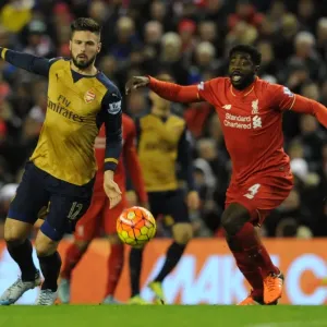 Giroud Surges Past Toure: Liverpool vs. Arsenal, Premier League 2015-16 Giroud Surges Past Toure: Liverpool vs. Arsenal, Premier League 2015-16
