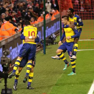 Giroud and Welbeck Celebrate Arsenal's Winning Goals Against Liverpool (2014/15) Giroud and Welbeck Celebrate Arsenal's Winning Goals Against Liverpool (2014/15)