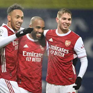 Four Glorious Goals: Lacazette, Aubameyang, and Smith Rowe's Euphoric Celebration Against West Bromwich Albion (January 2, 2021)