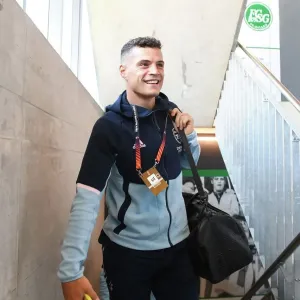 Granit Xhaka Arrives at Kybunpark Ahead of FC Zurich Clash in UEFA Europa League (2022-23)