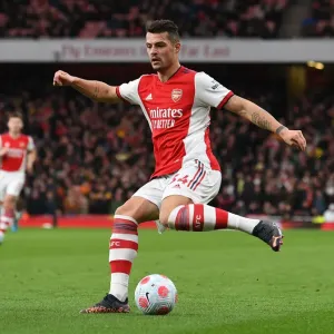 Granit Xhaka: Arsenal Midfielder in Action against Leicester City, Premier League 2021-22 Granit Xhaka: Arsenal Midfielder in Action against Leicester City, Premier League 2021-22