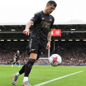 Granit Xhaka: Arsenal's Midfield Maestro in Action against Fulham, Premier League 2022-23