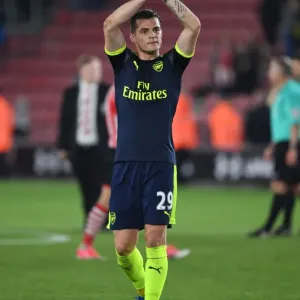 Granit Xhaka Celebrates with Arsenal Fans after Southampton Victory, 2016-17 Premier League