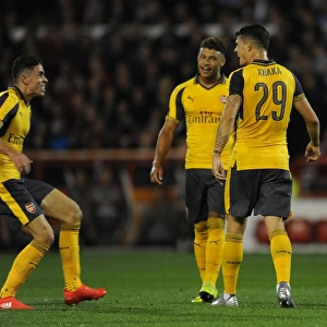 Granit Xhaka celebrates scoring a goal for Arsenal. Nottingham Forest 0: 4 Arsenal