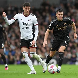 Granit Xhaka Closes Down Sasa Lukic: Intense Moment from Fulham vs. Arsenal Premier League Clash (2022-23)