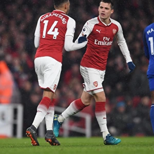 Granit Xhaka and Pierre-Emerick Aubameyang (Arsenal). Arsenal 5: 1 Everton. Premier League