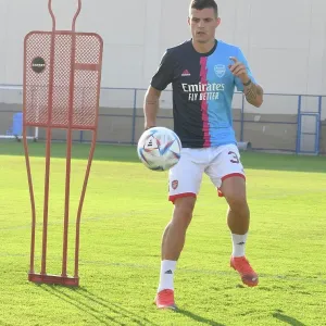 Granit Xhaka Prepares for Arsenal vs AC Milan: Arsenal FC Training Session, Dubai Super Cup 2022