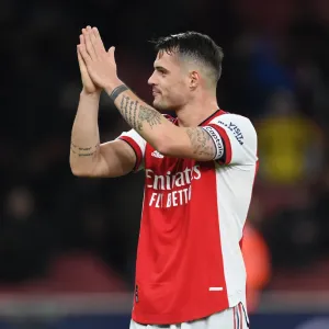Granit Xhaka's Emotional Applause to Arsenal Fans: Arsenal vs West Ham United, Premier League 2021-22 Granit Xhaka's Emotional Applause to Arsenal Fans: Arsenal vs West Ham United, Premier League 2021-22