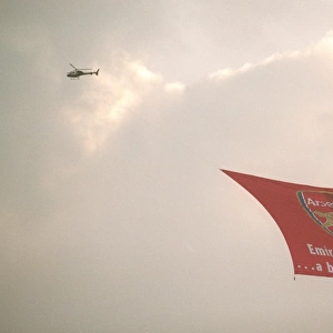 Helicopter with and Emirates banner. Arsenal 4: 2 Wigan Athletic