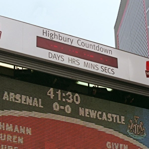 The Highbury Countdown clock on the jumbo tron. Arsenal 2: 0 Newcastle United
