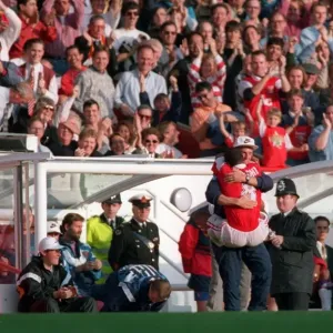 Ian Wright celebrates scoring for Arsenal
