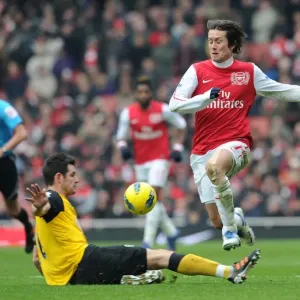 Intense Clash: Rosicky vs. Dann in Arsenal's Premier League Battle