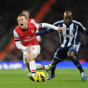 Intense Premier League Clash: Jack Wilshere Fouls Youssouf Mulumbu (Arsenal vs. West Bromwich Albion, 2012-13)