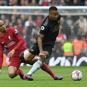 Intense Rivalry: Gabriel Jesus vs Fabinho Showdown - Liverpool vs Arsenal, Premier League 2022-23: A Clash of Stars at Anfield