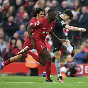 Intense Rivalry: Kieran Tierney vs Ibrahima Konate - Liverpool vs Arsenal, Premier League 2022-23: A Battle at Anfield