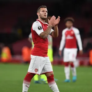 Jack Wilshere Celebrates with Arsenal Fans after Europa League Victory over FC Köln