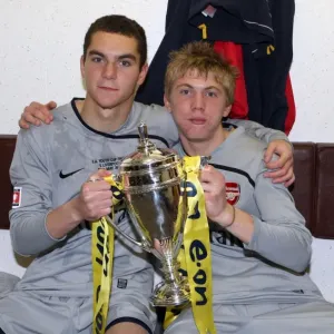 James Shea and Charlie Mann with the FA Youth Cup trophy, Print James Shea and Charlie Mann with the FA Youth Cup trophy, Print