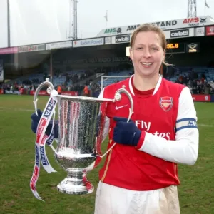 Jayne Ludlow (Arsenal) with the League Cup Trophy