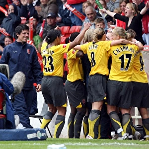 Jayne Ludlow celebrates scoring Arsenals 3rd goal her 2nd with her team mates