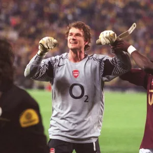 Jens Lehmann and Kolo Toure (Arsenal) celebrate their draw that puts them into the final