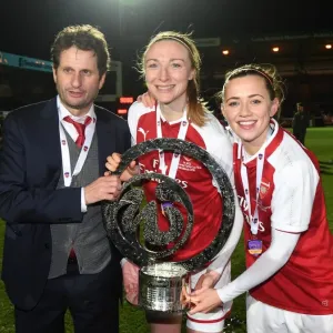 Joe Montemurro (Manager) Louise Quinn and Katie McCabe with the Continental Cup Trophy