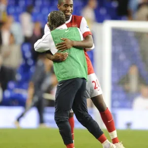 Johan Djourou and Bacary Sagna (Arsenal) celebrate after the match. Tottenham Hotspur 1 Johan Djourou and Bacary Sagna (Arsenal) celebrate after the match. Tottenham Hotspur 1