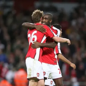 Johan Djourou celebrates the 2nd Arsenal goal with Johan Djourou celebrates the 2nd Arsenal goal with
