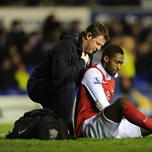 Johan Djourou is treated by Arsenal physio Colin Lewin. Birmingham City 0: 3 Arsenal