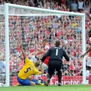 Jos Hooiveld (Soton) scores an own goal. Arsenal 6: 1 Southampton. Barclays Premier League Jos Hooiveld (Soton) scores an own goal. Arsenal 6: 1 Southampton. Barclays Premier League
