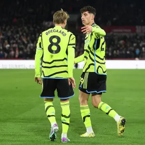 Jubilant Havertz and Odegaard: Arsenal's Unstoppable Duo Celebrates Goal vs Brentford, Premier League 2023-24