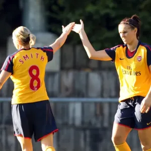 Julie Fleeting celebrates scoring a goal for Arsenal Print