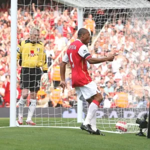 Julio Baptista celebrates scoring the 1st Arsenal goal with Emmanuel Adebayor Julio Baptista celebrates scoring the 1st Arsenal goal with Emmanuel Adebayor