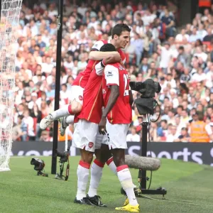 Julio Baptista and Teammates Emmanuel Adebayor and Cesc Fabregas Celebrate Arsenal's First Goal Against Fulham (3:1), Barclays Premiership, Emirates Stadium, London, 2007 Julio Baptista and Teammates Emmanuel Adebayor and Cesc Fabregas Celebrate Arsenal's First Goal Against Fulham (3:1), Barclays Premiership, Emirates Stadium, London, 2007