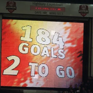 The Jumbo Tron lets Thierry Henry (Arsenal) he only needs two more goal to break Ian Wrights record