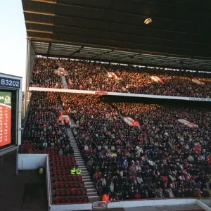 The Jumbo Tron in the North West corner and the North Bank Stand