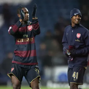 Justin Hoyte and Gavin Hoyte (Arsenal) celebrate at the end of the match