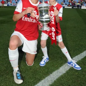 Katie Chapman (Arsenal) with the FA Cup Trophy. Arsenal Ladies 2: 0 Bristol Academy