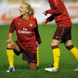 Katie Chapman and Yvonne Tracy (Arsenal) share a joke before the warm up Katie Chapman and Yvonne Tracy (Arsenal) share a joke before the warm up