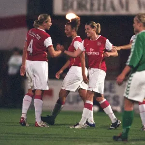 Kelly Smith celebrates scoring Arsenals 2nd goal with Jayne Ludlow