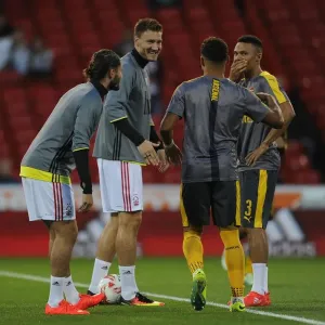 Kieran Gibbs and Alex Oxlade-Chamberlain (Arsenal) Henri Lansbury and Nicklas Bendtner Kieran Gibbs and Alex Oxlade-Chamberlain (Arsenal) Henri Lansbury and Nicklas Bendtner