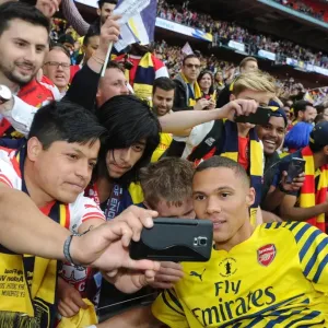 Kieran Gibbs (Arsenal) with the fans after the match. Arsenal 4: 0 Aston Villa. FA Cup Final Kieran Gibbs (Arsenal) with the fans after the match. Arsenal 4: 0 Aston Villa. FA Cup Final